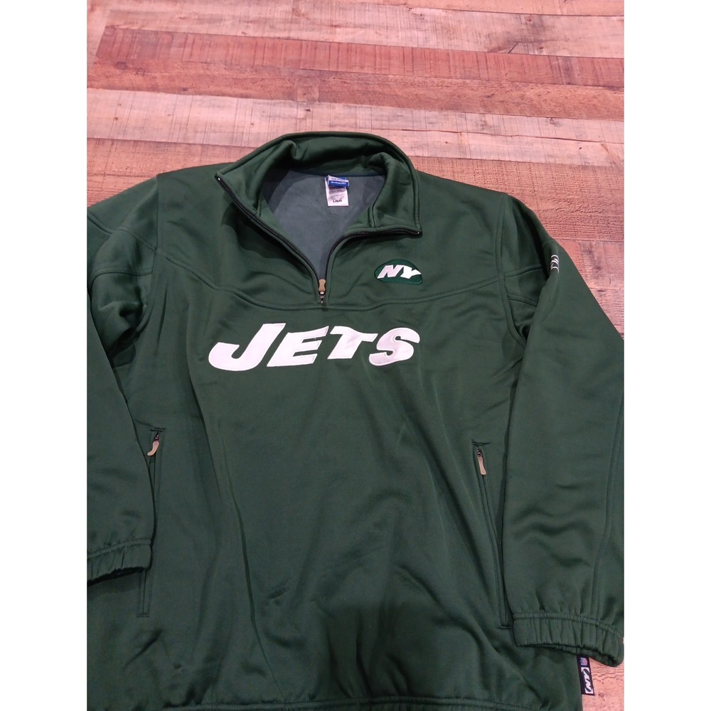 New York Jets NFL Reebok 1/4 Zip  Green Pullover‎ Sweatshirt Men's Large Logo
